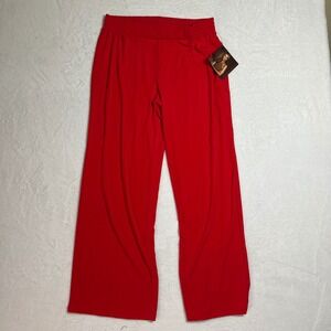 NWT IMAN Global Chic Luxury Resort Wide Leg Flowy Pants Large Red Travel Knit